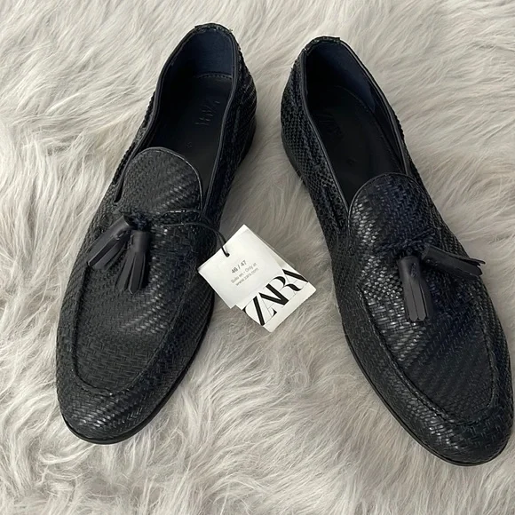 NEW ZARA BLACK WOVEN LOAFERS Timeless, Versatile Woven Design Loafers crafted in Genuine  main image 4